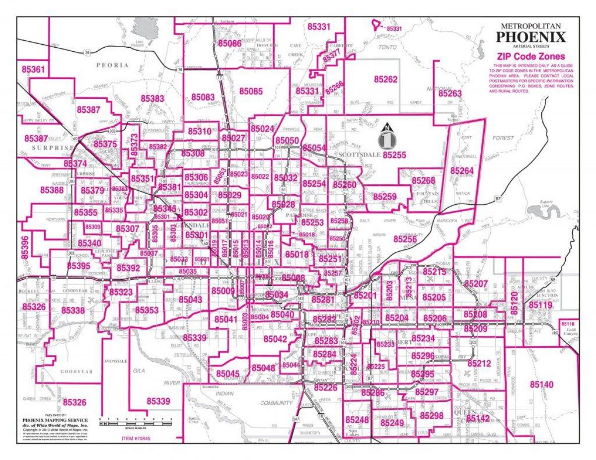 Phoenix mapa de códigos postal