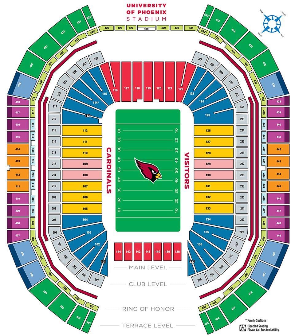 mapa do estádio da universidade de Phoenix