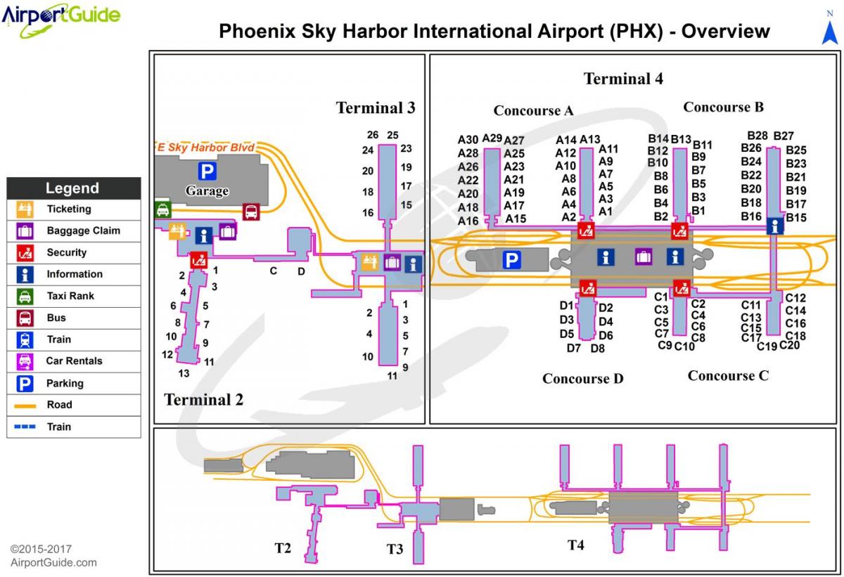 mapa de Phoenix sky harbor aeroporto